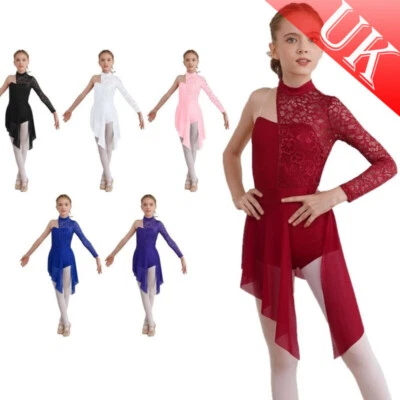 IINIIM Girl Single Long Sleeve Lace Patchwork Lyrical Dance Dress Dancewear Jumpsuits