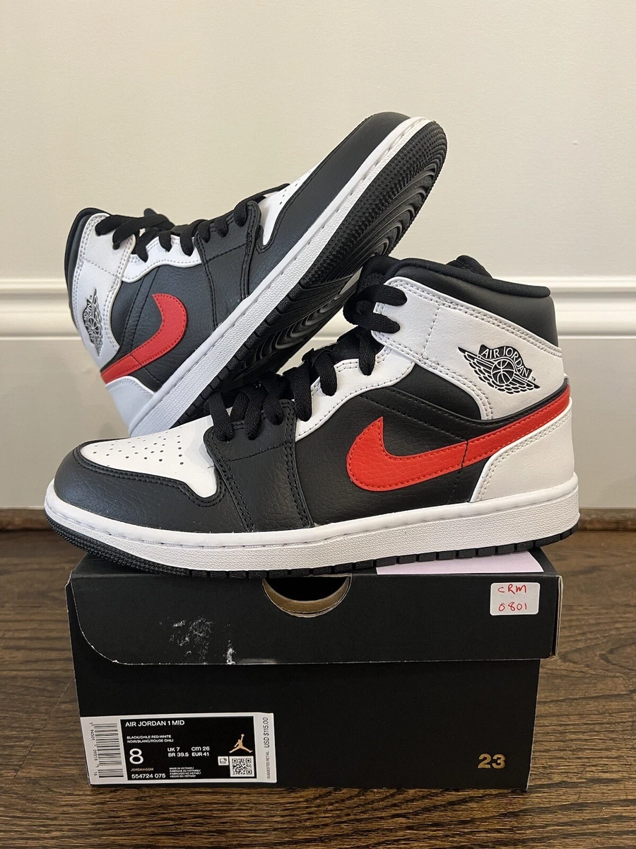 Air Jordan 1 Mid White Black Red 554724-075