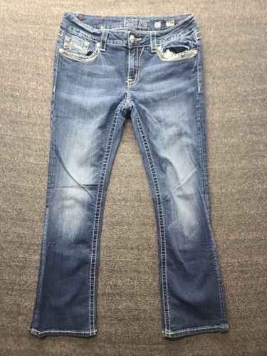 Miss Me Jeans Womens 31x30 Regular Fit Boot Cut Mid Rise Distressed Embellished - Picture 2 of 13