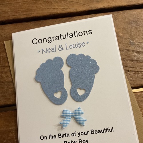 Handmade personalised new baby boy card- personalised with parent / baby names - Picture 2 of 4