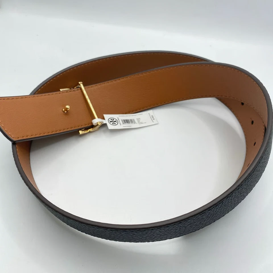 Tory Burch Britten Logo Reversible Black Tan Leather 1.5" Width Belt 141742 - Image 3 of 4
