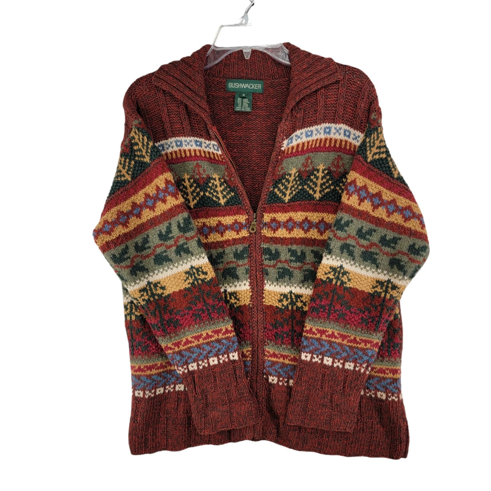 Vintage Bushwacker Cardigan Women's Small Burgundy Zip-Up Wool Blend Sweater