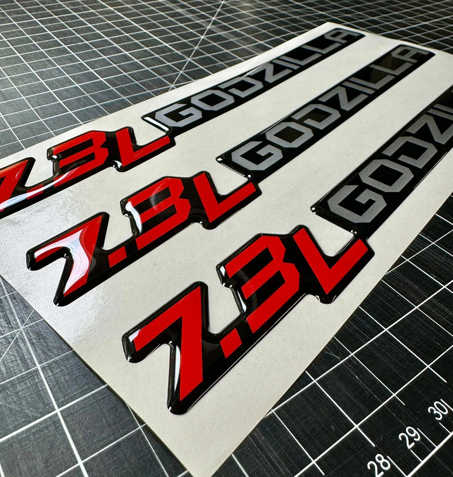 (3) Insignia GODZILLA 7,3 L recubierta de gel Ford Super Duty Tremor F250 rojo plata negro 3M Foto 2 de 3