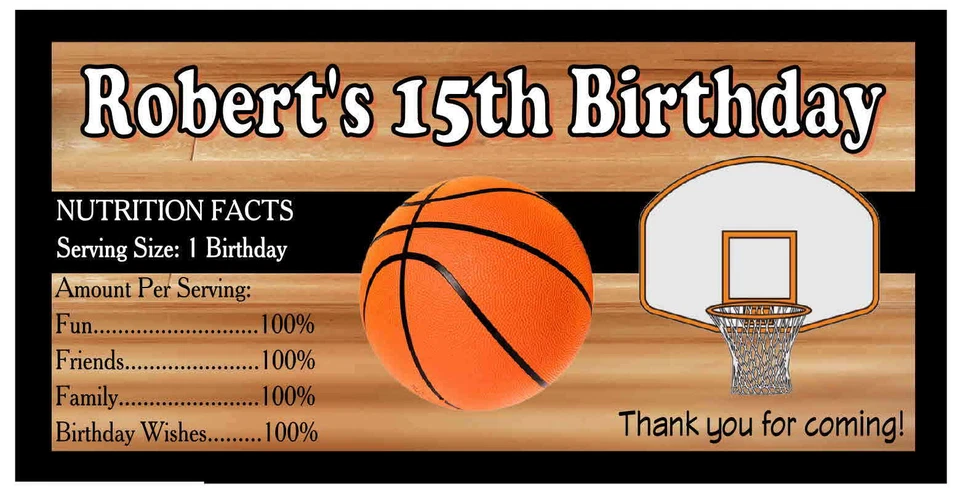 20 ETIQUETAS BOTELLAS DE AGUA FAVORES FIESTA CUMPLEAÑOS BALONCESTO ~ tinta impermeable Foto 2 de 2