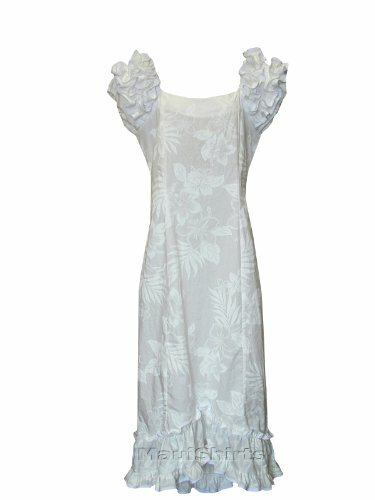 white muumuu dress Ruffle Long - Elegant Tropical Hawaiian Ankle Length Fishtail the Hawaiian muumuu is perfect for Hula dancing and celebrations White Dresses Forever Hibiscus Wedding