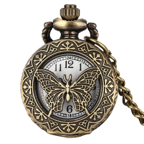 Orologio da tasca Steampunk uomo donna farfalla collana catena orologi quarzo regalo - Foto 5 di 7