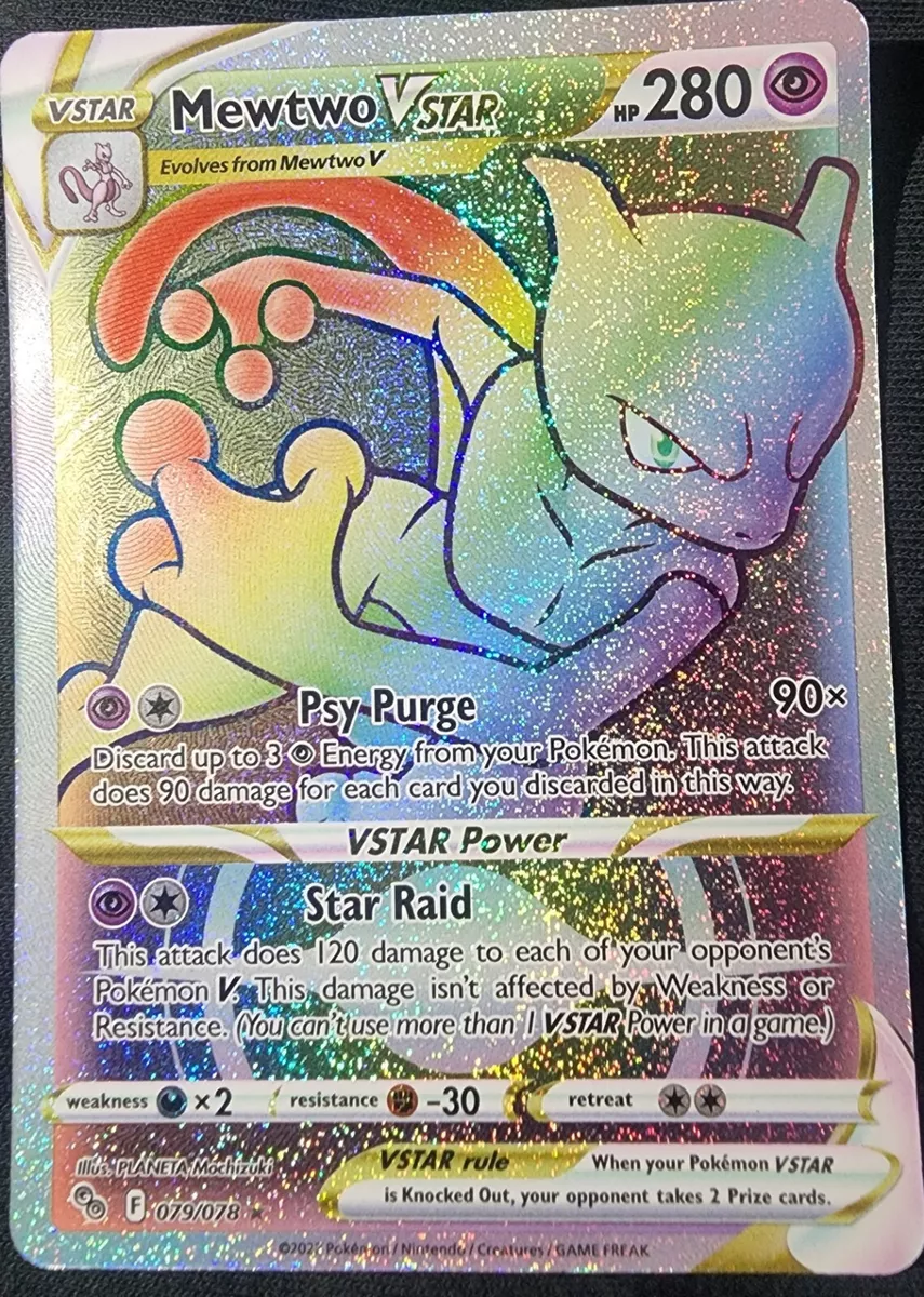 Pokemon Mewtwo secret rare rainbow Vstar card - 2022 Pokémon go collection