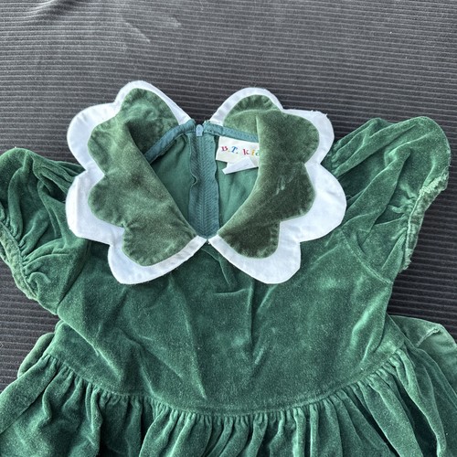 BT Kids Girls Dress Sz 4 Christmas Holiday Party Green Velvet w White Collar VTG - Picture 3 of 6