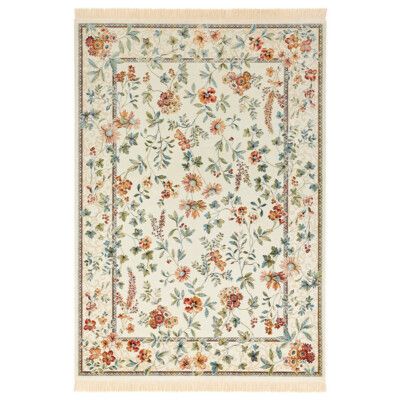 Orientalischer Samt-Teppich Fransen Oriental Flowers Creme