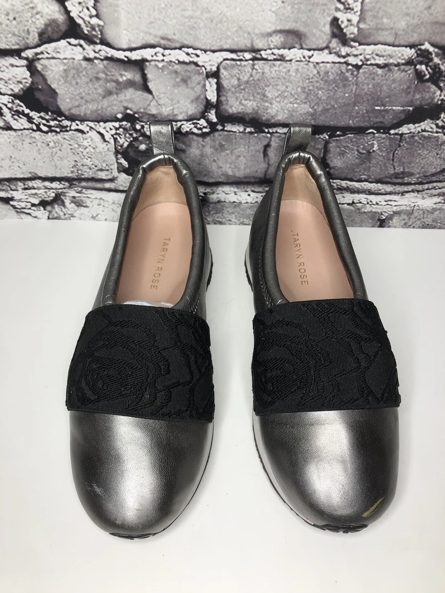 Taryn Rose Charlotte Silver Leather Slip On Sneakers Women s Sz