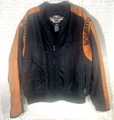 Harley-Davidson Men's Jacket Nylon Full Zip Black Orange Sz