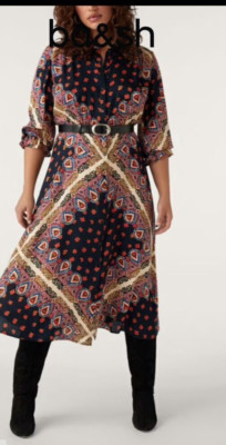 Ba&sh Midi Boho Jiji Sack Button Front Print Long Sleeves Dress Women s Sz 0/XS