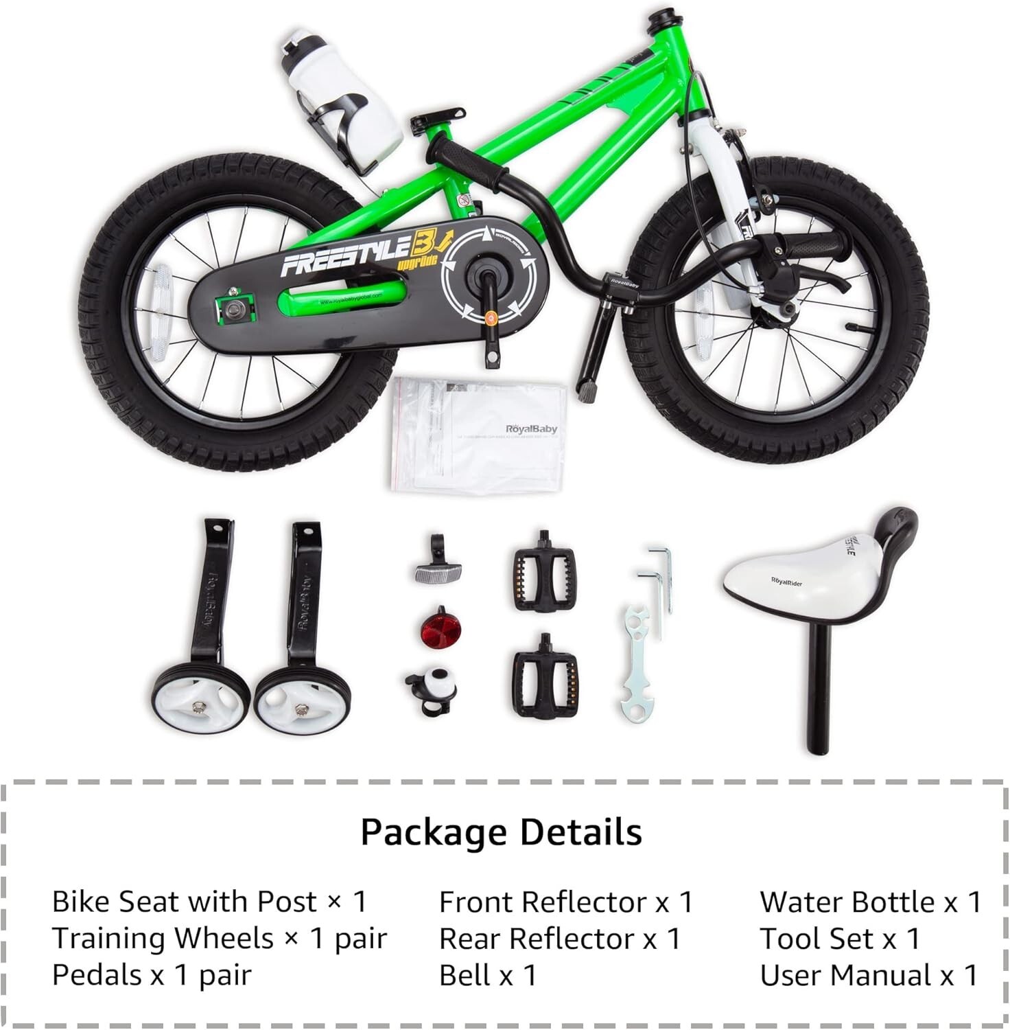BMX-Inspired Kids Training Bike - 14 Inch with Training Wheels, Green