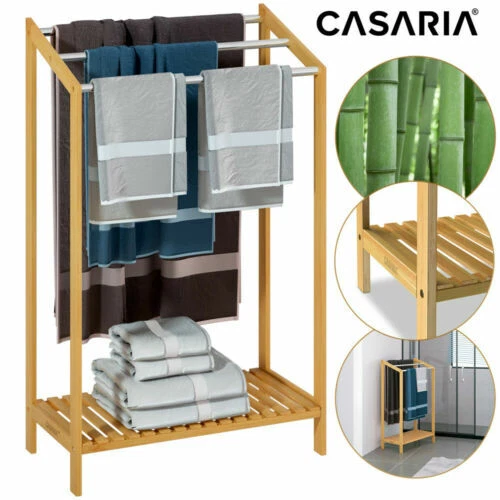 Porte-serviettes marrons en bambou pour salle de bain