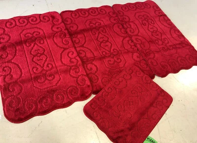RUGWORLD JUEGO DE 4 ALFOMBRILLAS/ALFOMBRAS LAVABLES ROMANY GITANAS ANTIDESLIZANTES ROJO OSCURO TALLA 66X110CM