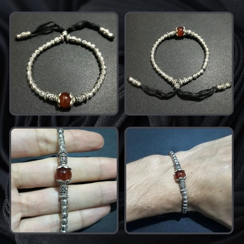 Bracelet Marocain Fait Main En Métal, Agate Et Cordon - Style Amazigh Berbère, Ajustable, Neuf