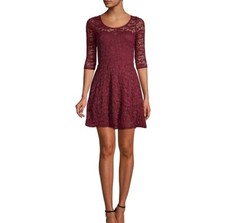 Material Girl Juniors Womens S Zifandel Burgundy Lace Fit Flare Dress NWT R74