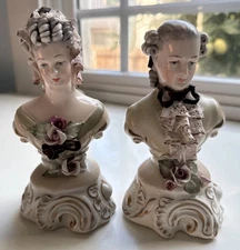 Vintage 1940s Corday Porcelain Lady & Gentleman Bust Figurine- Louis XV