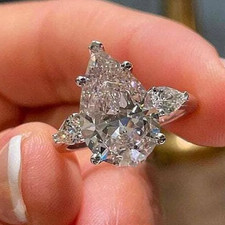 4.00 CT Pear Cut E-F/VS1 Lab Grown Diamond Three Stone Ring 14K White Gold