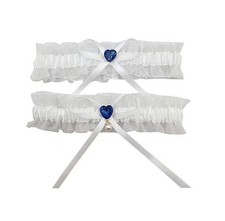 2-Piece Bridal Garter Set with Heart Rhinestones Satin Bow with Pearl