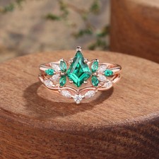 Lab-Created Emerald Ring, 925 Sterling Silver Engagement Ring, Gift For Her