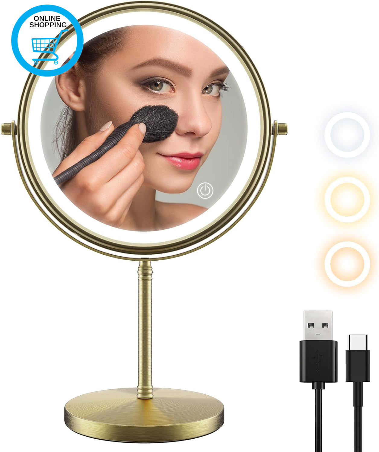 Makeup Mirror with Lights 8 Inch, Vanity Mirror Rechargeable Double Sided 1X 10X