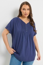 Image of Yours Curve Women's Plus Size Pintuck Short Sleeve Henley Top