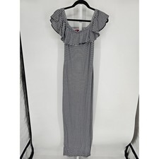 Boohoo Women's Short Sleeve Scoop Neck Maxi Striped Black White Dress Size 6