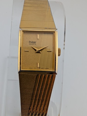 #ad #ad Vintage Pulsar Women’s Watch 16mm Case Gold 6.75quot; Band V232 5880 New Battery $49.99