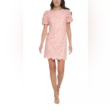JESSICA HOWARD Petite Puff-Sleeve Scalloped-Hem Lace Dress Size 12P # 12B 2541 N