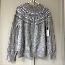 Croft  Barrow Woman's Size XL Sweater 1/4 Zip Neckline Gray Long Sleeves New