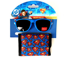 DC Comics Superman Boys Bifold Canvas Wallet, Logo Pattern, and Sunglasses