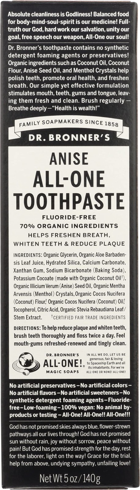 Dr Bronner's All One Toothpaste Anise Natural Tooth Cleaning Agent 5 Oz