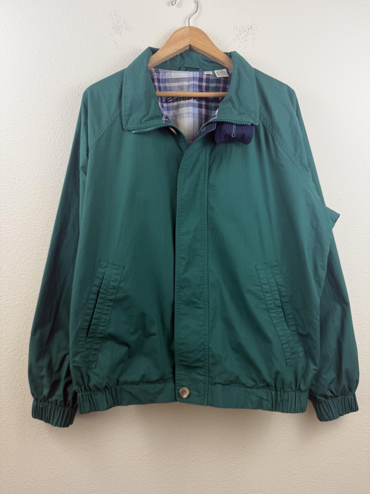 Vintage Eddie Bauer Bi Swing Jacket Mens M Green Cotton Plaid Lined Outdoor