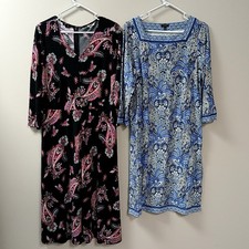 2 Talbots Blue & Pink Paisley Long/Quarter Sleeve Dresses Women's SZ L