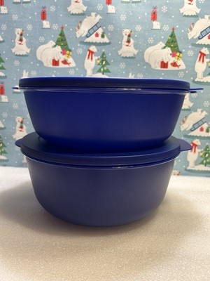 Tupperware CRYSTALWAVE Large 3qt and 4qt Microwave BOWLS w/Lids Blue NEW