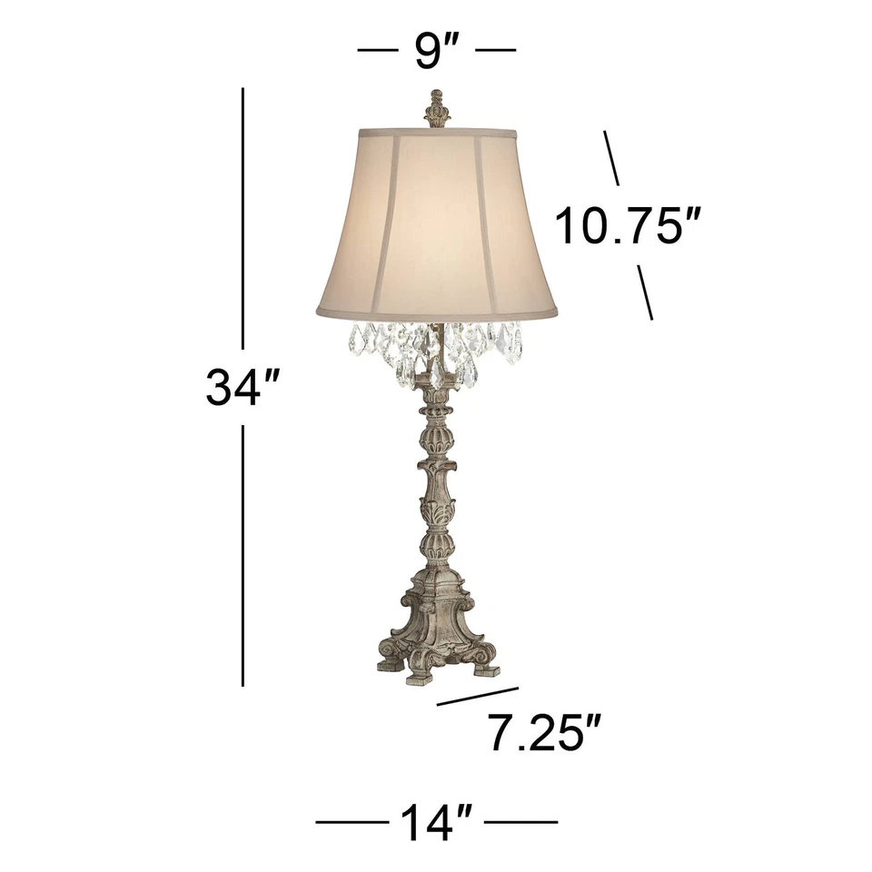 Duval Traditional Table Lamp 34" Tall Distressed Antique White for Bedroom House - Image 4 of 4
