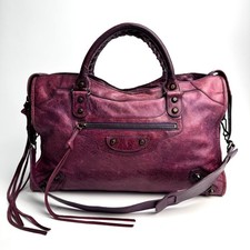 BALENCIAGA The City 115748 Purple Leather 2Way Shoulder Bag Handbag Auth Y2K