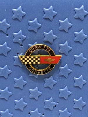 Corvette Emblem Checkered Flag Enamel Lapel Pin Hat Pin Vintage