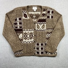 VTG Christopher Banks Hand Embroidered Cardigan Sweater Small Brown Patchwork