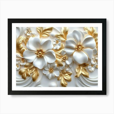 3d Floral Seamless Gold and White C Framed Wall Art Poster Canvas Print Picture