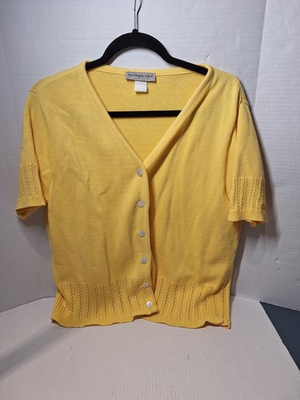 #ad VTG Northern Isles Sweater Woman#x27;s Large Yellow Button Up V Neck $18.00