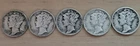 Set Of 5 1943 Mercury Dimes