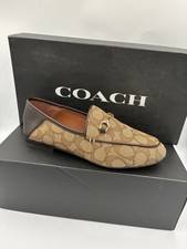 Coach Haley Sig Jacque Loafer Women  s Size 5 FG4568 Logo Tan Leather Buckle
