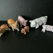 Miniature Pig Figurine Lot Ceramic Porcelain Collection