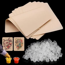 Tattoo Practice Skins w/ Ink Cups - 10 Double Sided Blank Skins 1000 Ink Cap Kit
