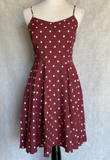 OLD NAVY Size S Cami Burgundy White Polka Dot Fit & Flare Smocked Back Dress