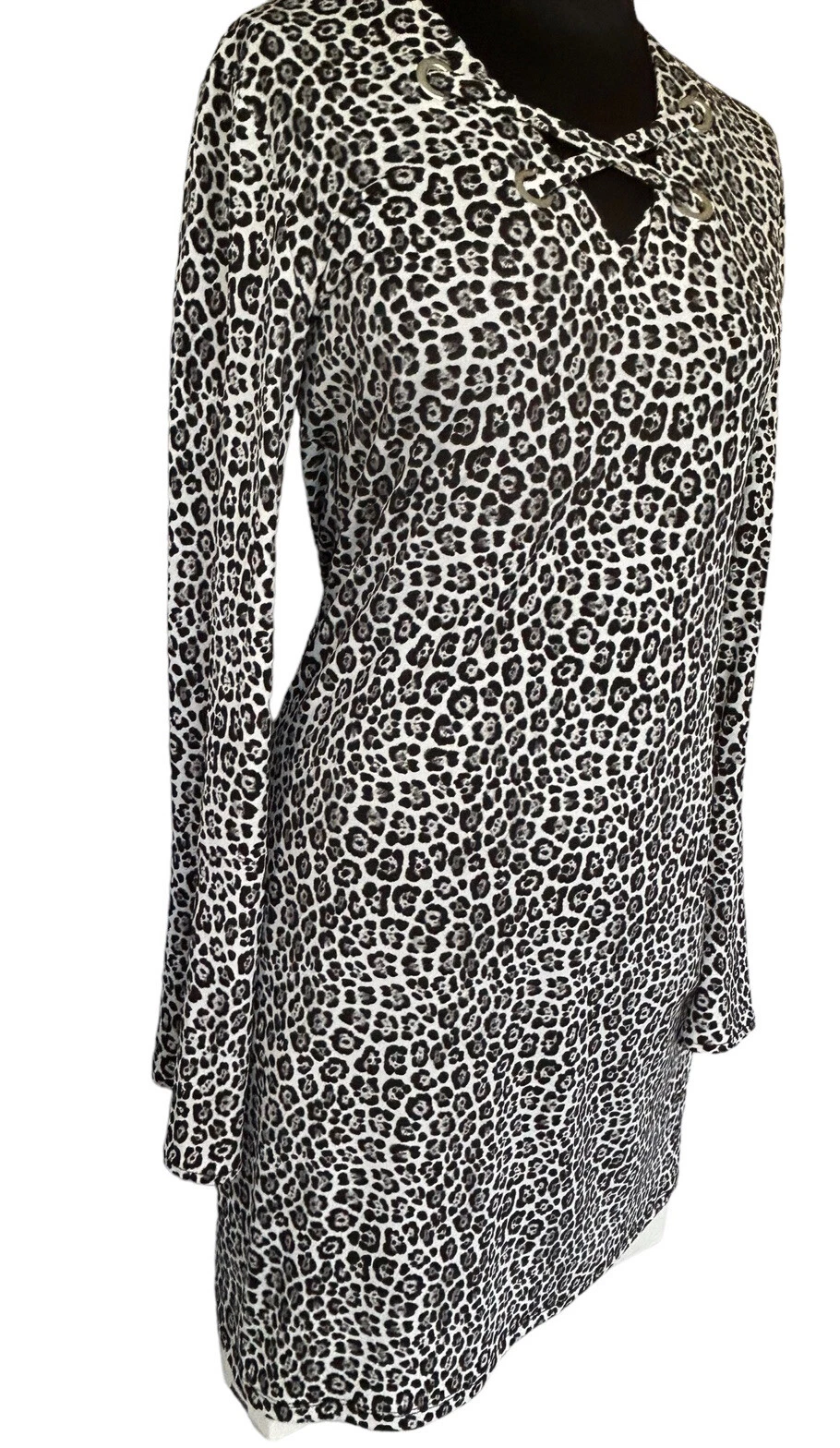 Abito midi donna Michael Kors leopardato stampa ghepardo manica svasata scollo a V S