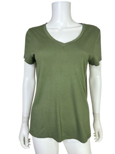Quince Women's T Shirt Tee Top Cotton Modal Knit V Neck Olive Green Size L