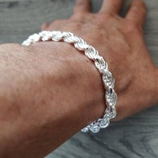 Pulsera cuerda plata 925 / esclava torsal corte diamante plata 925 8" 5,7mm.
